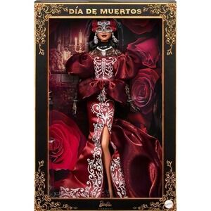 Barbie Signature Dia De Muertos 2026 Doll Crimson Red Satin Gown HJX11